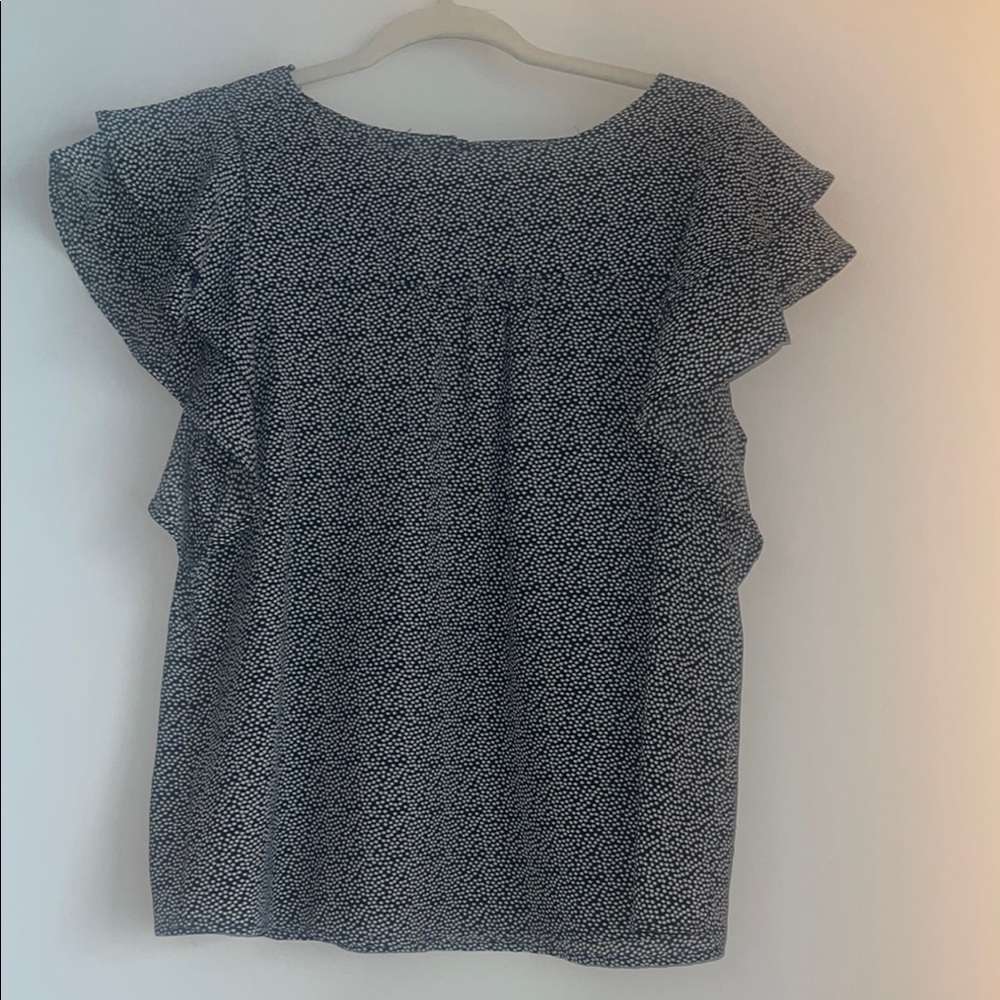 Women's Black and White Ruffle Sleeve Top